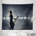 thumbnail image 1 of Guitar Player Tapestry, Rocker Silhouette Playing Instrument at a Stadium Concert Photo, Fabric Wall Hanging Decor for Bedroom Living Room Dorm, 5 Sizes, Dark Blue Grey and Ivory, by Ambesonne, 1 of 1
