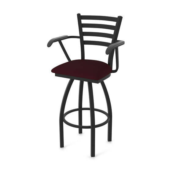 415 Jackie with Arms 30" Swivel Bar Stool with Black Wrinkle Finish and Canter Bordeaux Seat