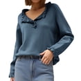 thumbnail image 2 of Sweaters for Women 2025 Fall Winter Long Sleeve Button Ruffle Crewneck Casual Knit Jumper Top Womens Pullover Sweaters, 2 of 6