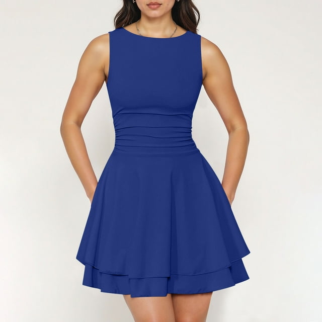 Ruffle Hem Mini Dress, Sleeveless Ruched Corset Top, Solid Color Short Party Dress, Women's Fashion, For Evening Events, High-Quality Polyester, Elegant Ruching Detail, Beach Party, Wedding Guest,