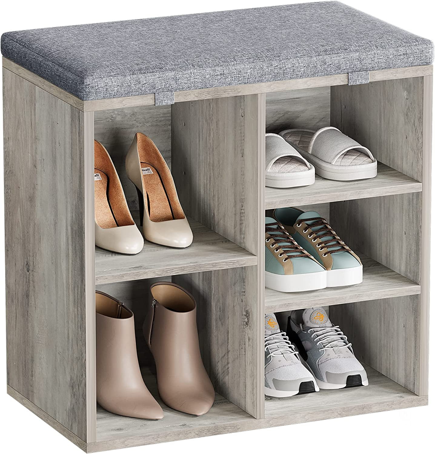 Shoe Bench, 12 Cubbies Shoe Organizer for Entryway, Storage Bench with  Cushion, Cubby Shoe Rack with Adjustable Shelves for Living Room, Bedroom,  Mudroom, Hallway, Grey Wash 