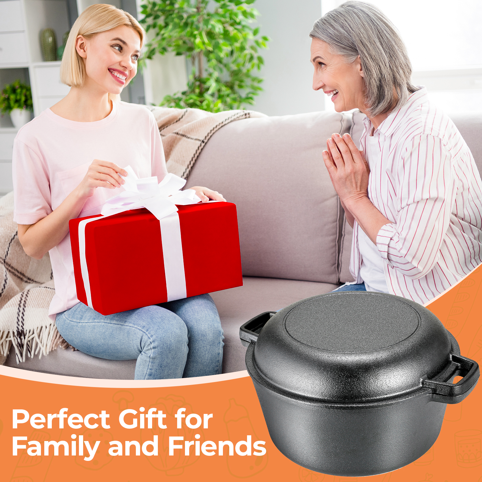 TLGREEN 7-Quart 2-in-1 Pre-Seasoned Cast Iron Dutch Oven photo 6