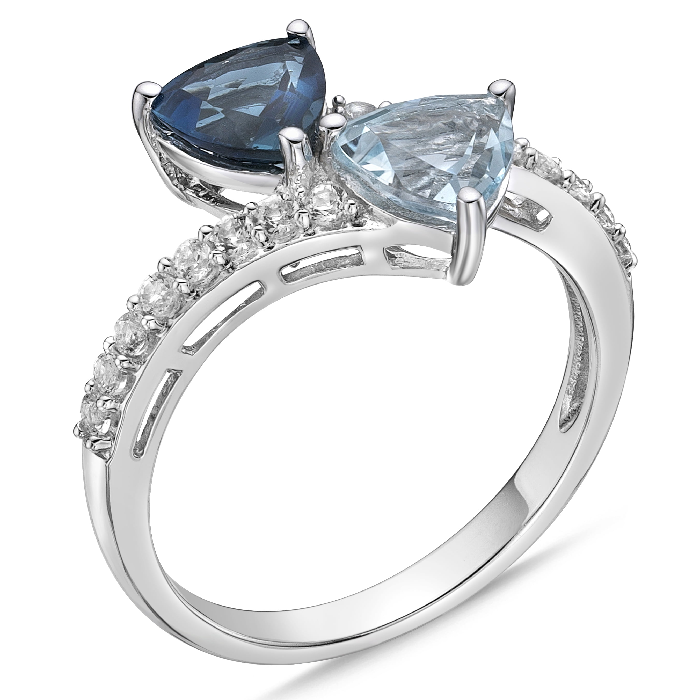 Brilliance 925 Sterling Silver Genuine Blue Topaz and Created White Sapphire Bypass Ring