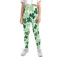 thumbnail image 2 of COEQINE St Patricks Day Clover Green White Girls Yoga Legging High Waist Sport Pants Buttery Soft Stretch Running Leggings, for 12-13 Years Kids Girls, 2 of 7