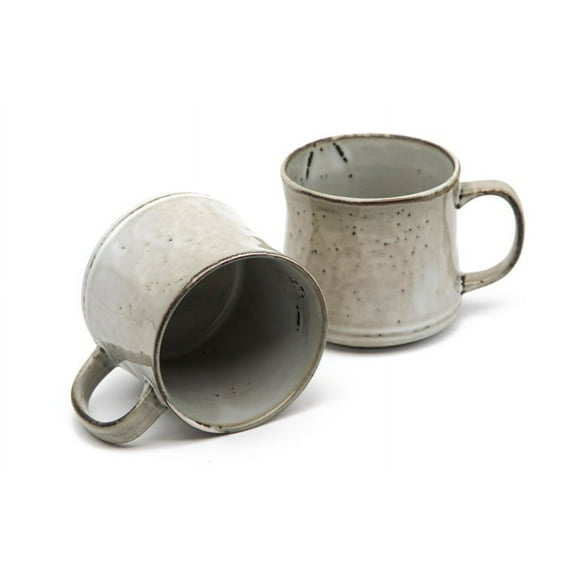Kook Glazed Ceramic Coffee Mugs, 15 oz, Java/Slate, Set of 2
