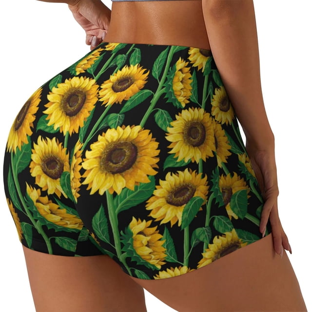 Fotbe Sunflower 1 Shorts Sin Costuras – Shorts Deportivos de Cintura Alta para Mujer, Elásticos para Gimnasio, Yoga, Running o Ciclismo-Medium