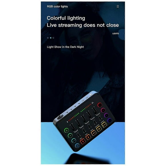 48V Sound Card Audio Mixer Rechargeable Audio Interface RGB Mixer with XLR Microphone Interface for