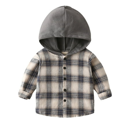 

LBECLEY Boys Medium Tops Toddler Boys Long Sleeve Winter Hooded Shirt Tops Coat Outwear for Babys Clothes Plaid Begie Youth Shirts Bulk A 120