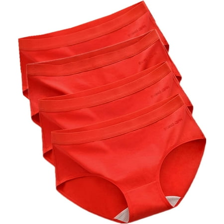 

CoCopeaunt 4Pcs Women Chinese New Year Lucky Red Underwear Rabbit Year Spring Festival Mid Waist Soft Briefs Panties Undies Knickers