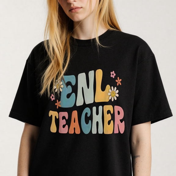 Colorful Lettering Graphic for English Teachers Cute Floral themed Casual Tee print T Shirt