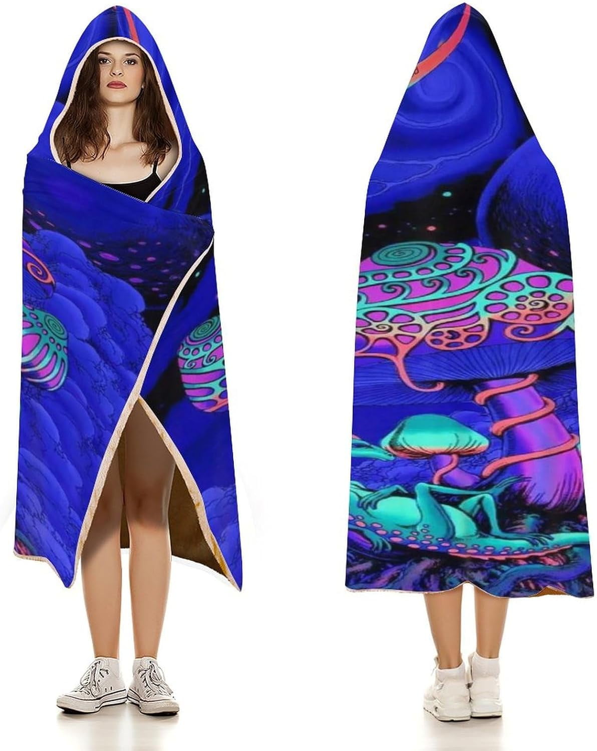 Mushroom Wearable Hooded Blanket for Adult, Mushroom Gifts for Women Men Hippie Poncho Wearable Blanket Hoodies
