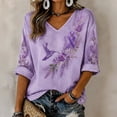 thumbnail image 2 of JULMCOMO Alzheimer's Awareness Graphic Tees for Women Purple Hummingbird Print V Neck Casual T Shirts 3/4 Sleeve Loose Comfy Graphic Shirts Light pink 4XL, 2 of 4