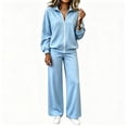 thumbnail image 2 of Mifsaly 2 Piece Athletic Sets for Women Full Zip Jacket And Wide Leg Pants Fall Winter Casual Activewear Light Blue,S, 2 of 5