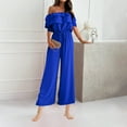 thumbnail image 4 of Sevevn Women Fashion One Shoulder Solid Color Elastic Waist Jumpsuits Blue M Deal of the Week, 4 of 7