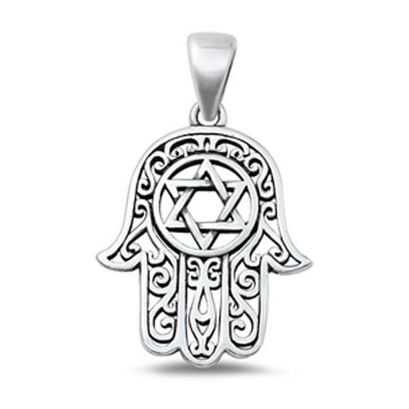 Sterling Silver Oxidized Hamsa & Star Of David Hand Charm Pendant .925 New Jewelry Female Unisex
