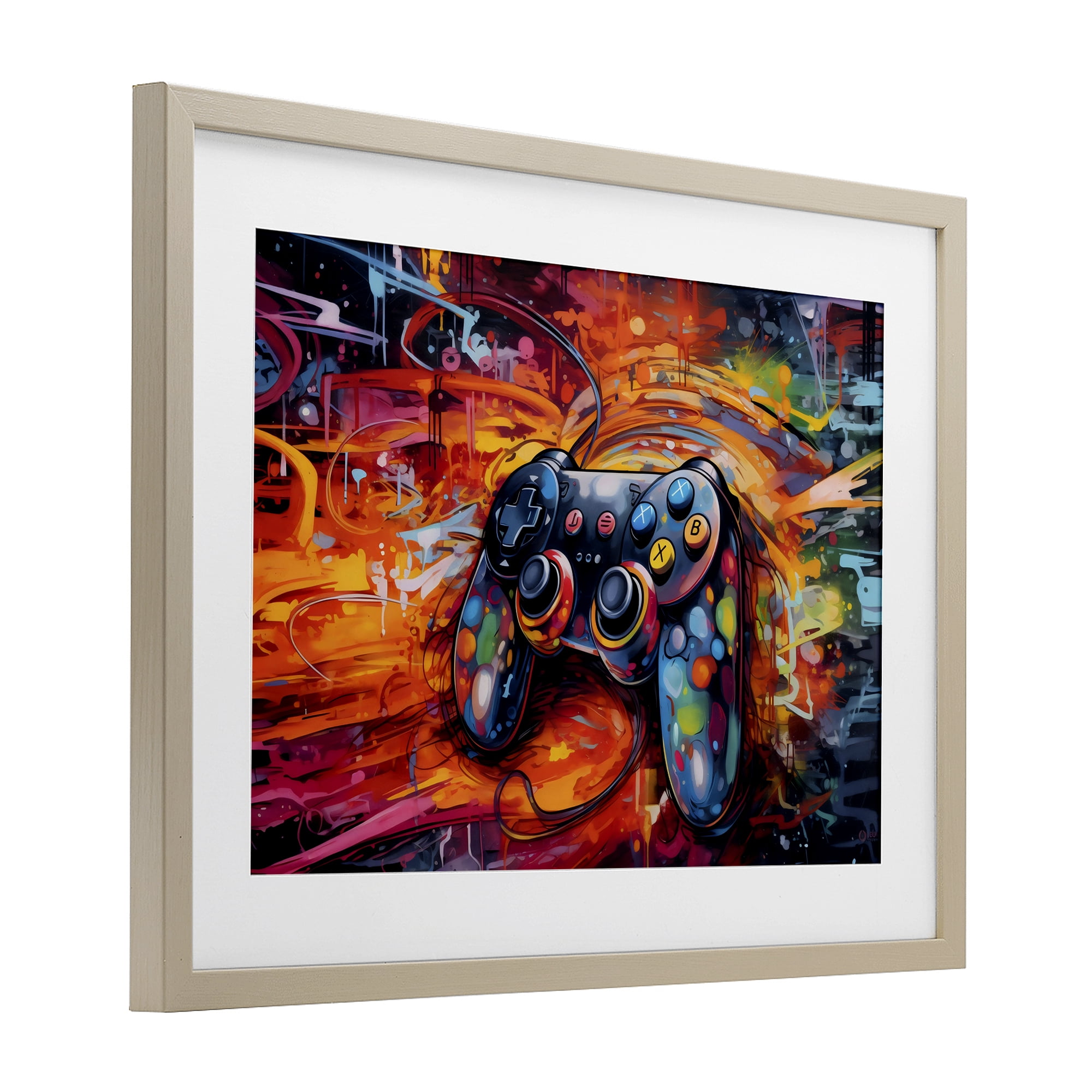 Stupell Industries Gaming Swirl Controller Energy Birch Framed Print Under Glass, design by Creative Studio