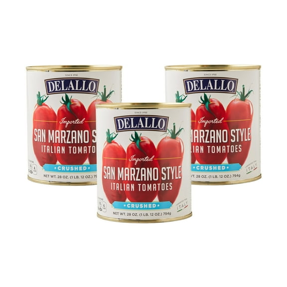 DeLallo San Marzano Style Crushed Tomatoes, Non-GMO, Product of Italy, 28 oz Can, 3 Pack