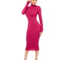 thumbnail image 6 of Blczomt Plain Dresses for Women 2025 Midi Long Sleeve Dressy Casual Pink Sheath Mock Neck Formal Solid Dress, 6 of 9