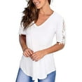 thumbnail image 3 of Giftesty Womens Blouses and Tops Clearance Women's Lace Printing Short Sleeve V-Neck T-Shirt Loose Casual Summer Tee Tops, 3 of 5