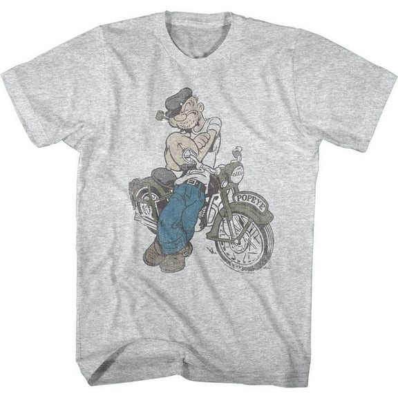 Popeye the Sailor Man Cartoon In Front of Motorcycle Sketch Adult Short Sleeve T-Shirt Graphic Tee