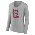 thumbnail image 2 of Women's Gray Cincinnati Reds Fastball Long Sleeve V-Neck T-Shirt, 2 of 3