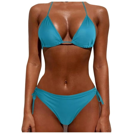 

Knosfe Women Lingerie No Padding Solid Wireless Bra Bodysuit Spaghetti Strap Halter Babydoll Blue XL