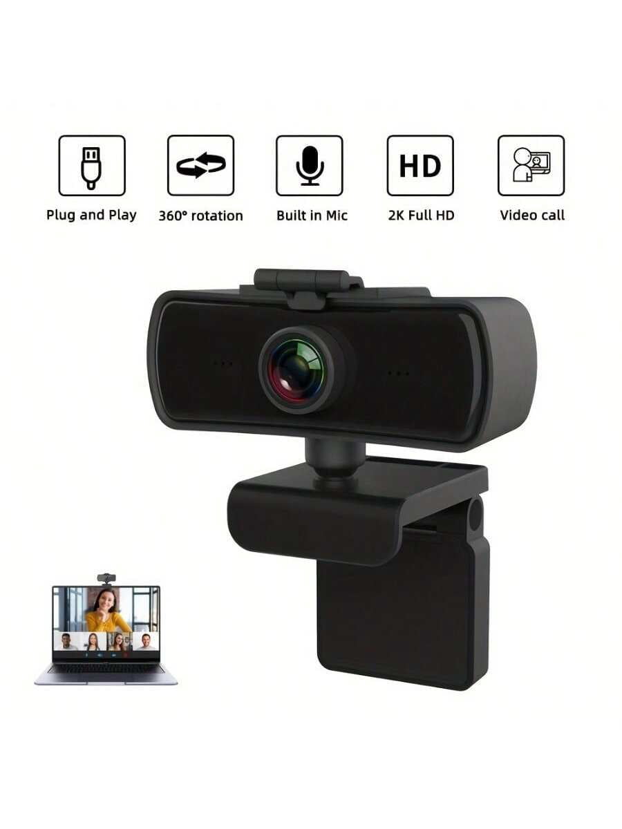Full HD Webcam with Microphone - Plug & Play Wide Angle Conference Camera for Video Calls, Online Classes, Meetings