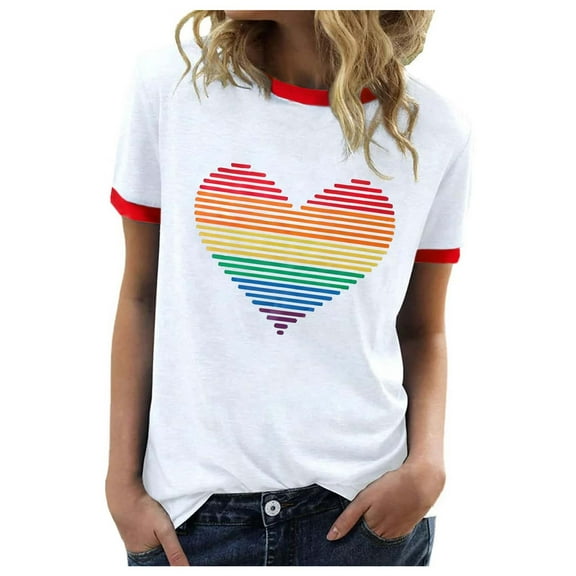 Jamsmile Womens Tshirts Summer Rainbow Print Crew Neck Short Sleeve Tshirts Tops For Women Casual Basic Loose Tees Shirts Summer Clothes