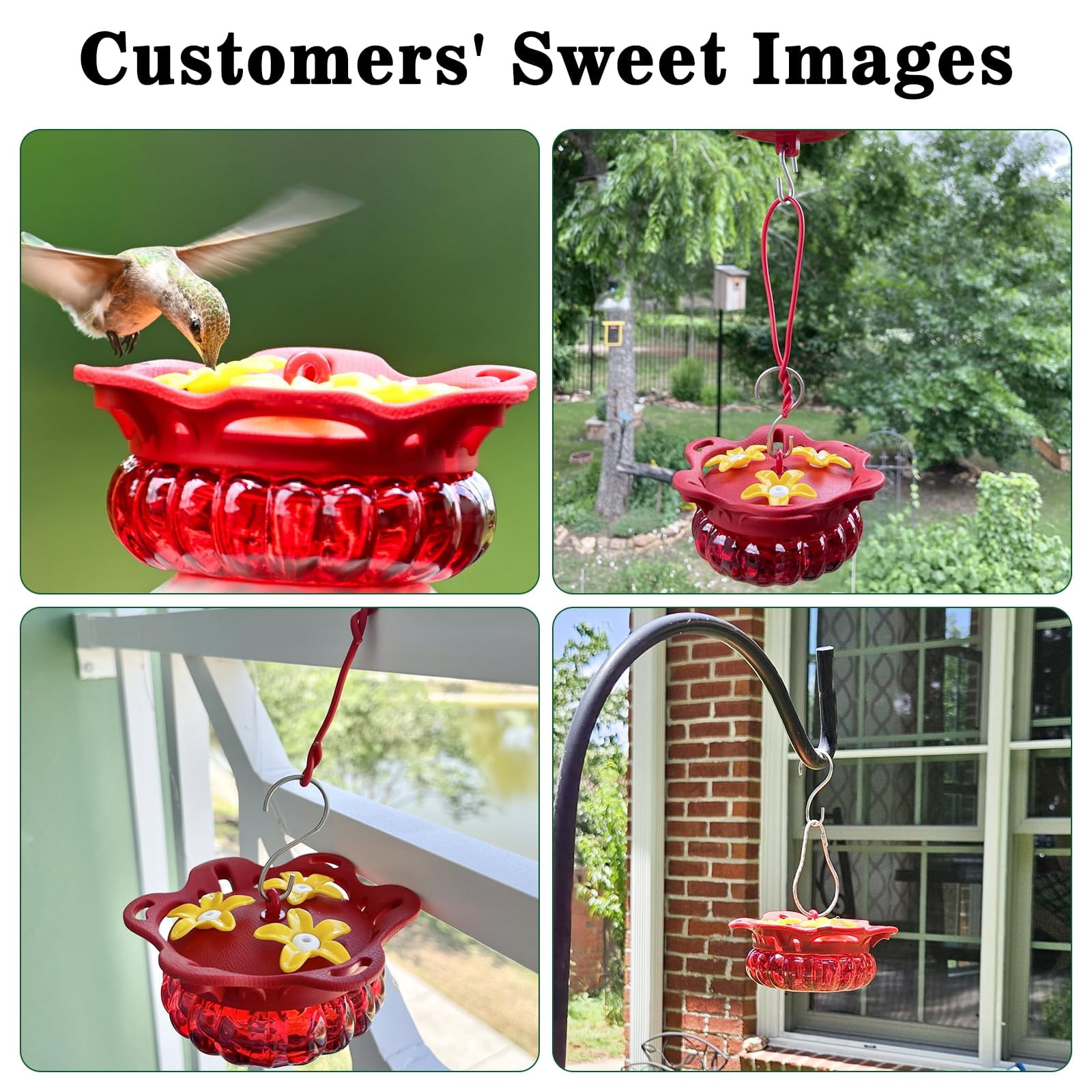 2-Pack Glass Hummingbird Feeders, Transparent, Outdoor Hanging With 3 Bee Guard Ports
