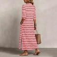 thumbnail image 6 of Ayolanni 3/4 Sleeve Dresses for Women 2026 Striped Side Slit Button Down V-Neck Maxi A-Line Dress Party Vacation Casual Sundress with Pockets Pink L, 6 of 7