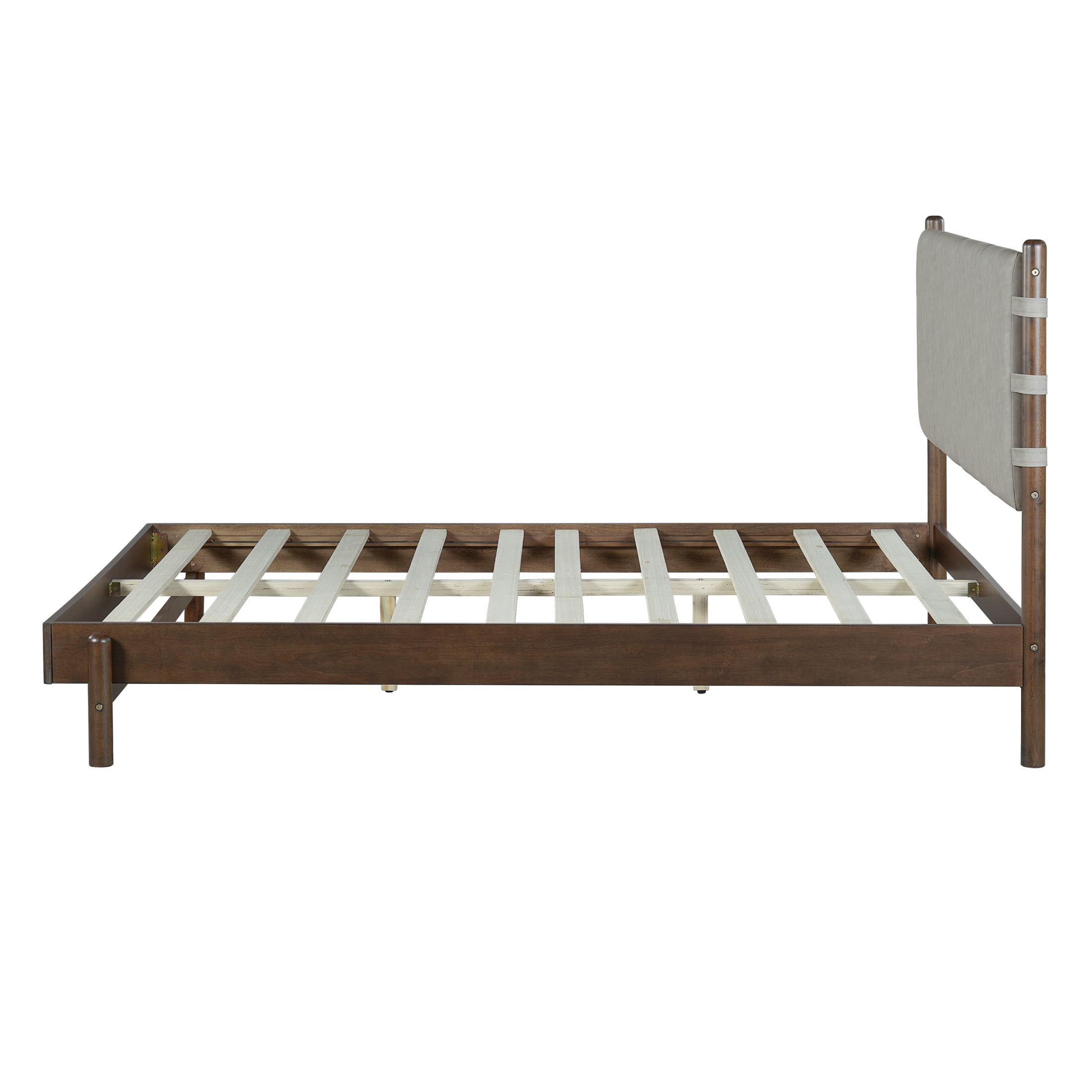 Christopher Knight Home Queen Upholstered Platform Bed with Solid Wood Frame, Walnut and Light Grey