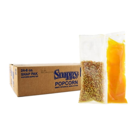 Snappy Snap-Paks All in One Popcorn Portion Packets for 6 oz Popping Machine, Kernels, Oil, and Salt, 24 Count