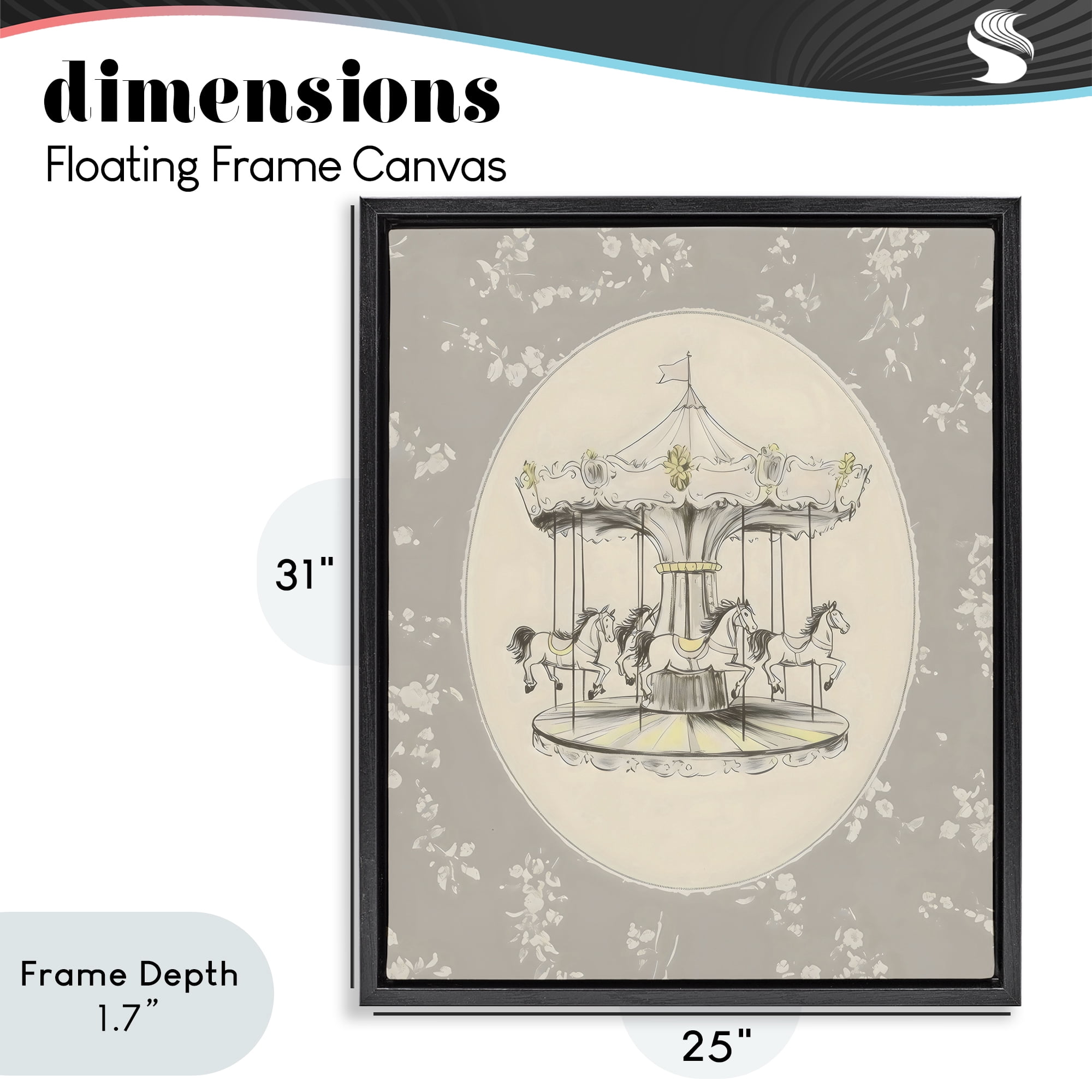 Stupell Industries Gentle Floral Carousel Black Framed Floater Canvas Wall Art, design by Arlington Prints
