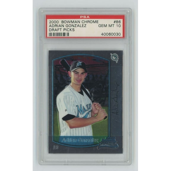 Graded 2000 Topps Bowman Chrome Adrian Gonzalez #86 Draft Picks Rookie RC Baseball Card PSA 10 Gem Mint