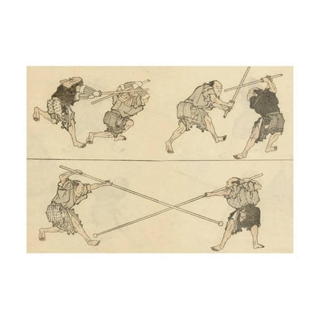 Martial Artists Fighting Print Wall Art By Katsushika (Best Knife Fighting Martial Art)