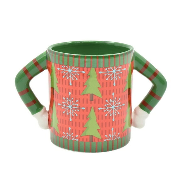 HOLIDAY TIME X'MAS TREE & SNOWFLAKE DESIGN UGLY SWEATER MUG