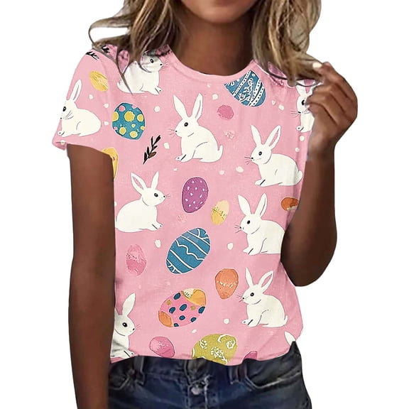 MELDVDIB Womens T-Shirts Crew Neck Short Sleeve Shirts Loose Summer Tops Cute Easter Printed Light Weight Stretch Comfy Tees