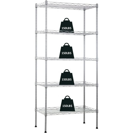 5-Tier Wire Shelving Unit Storage Shelves Metal Shelves 48 x21 x12 Heavy Duty Metal Storage Rack Wire Rack NSF Height Adjustable for Home Kitchen Bathroom Garage Shelving(Chrome)