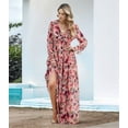 thumbnail image 4 of Parfaitlady Womens Casual Boho Deep V Neck Long Sleeve Long Dress Red S, 4 of 6