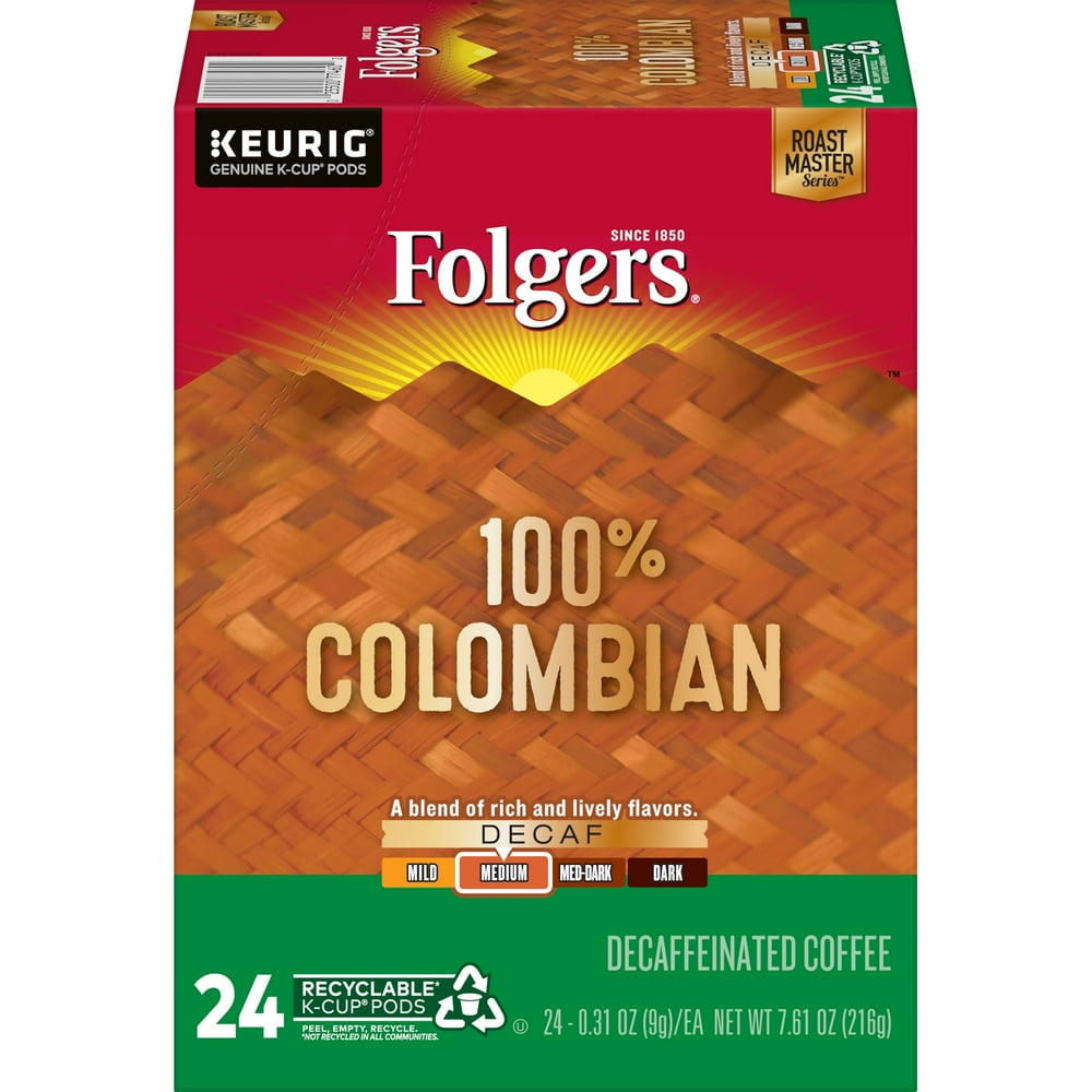 Folgers Lively Colombian Decaf, MediumDark Roast Coffee, KCup Pods