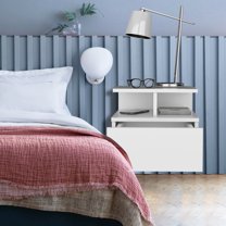 Glavbiku Floating Nightstand with 1 Drawer,2 Tier Shelf Bedside Table,White Finish,Adult