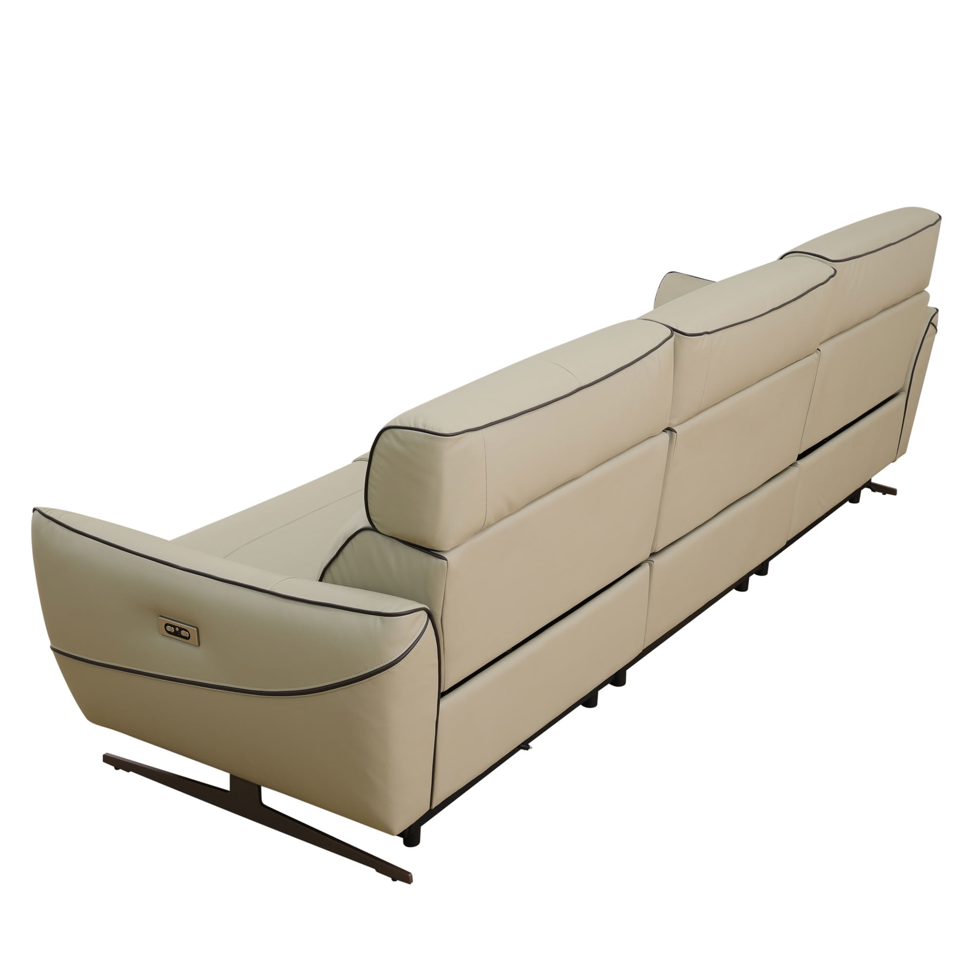 MAYEERTY 3-Seater Recliner Sofa, Top-Grain Leather with LED Lights & USB Charging for Apartment Living Room