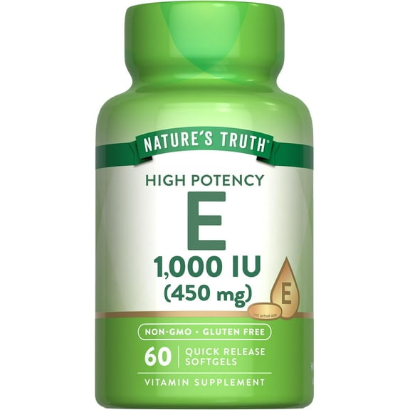 Vitamin E Capsules 1000 IU | 60 Softgels | Non-GMO & Gluten Free | For Men and Women | by Nature's Truth