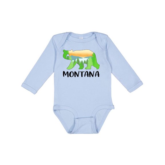 Inktastic Montana Lake and Trees in Bear Silhouette Boys or Girls Long Sleeve Baby Bodysuit
