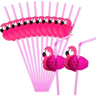 ALINK 50 Pink Flamingo Straws, Plastic Drinking Straws for Luau Party  Supplies/Hawaiian/Birthday/Pool Party Decorations