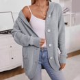thumbnail image 4 of Lenpel Cardigan Sweaters for Women Long Sleeve Button down Open Front Hooded Knit Coat Fall Soft Outwear, 4 of 6
