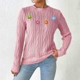 thumbnail image 2 of COM1950s Sweaters for Women, Woman Hand-Hook Flower Spliced Machine Knitted Pullover Long Sleeve Round-Neck Sweater, 2 of 9