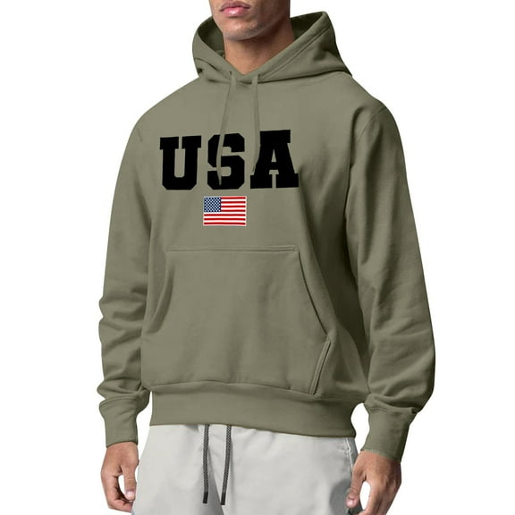 SNOWSONG Mens Hoodie Men's Casual Loose Letter Print Long Sleeve Drawstring Hooded Sweatshirt with Large Pockets, Oversized Hoodie, Baggy Hoodie Men, Graphic Hoodie 1PC top Army Green L