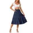 thumbnail image 2 of INSPIRE CHIC Women's Midi Skirts Solid Elastic Waist Flare A-Line Tiered Skirt with Pockets M Navy, 2 of 6