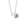 thumbnail image 2 of Delight Jewelry Silvertone Mini October - Hot Pink Crystal Heart Silvertone Script Initial Disc - M - Charm Necklace, 20"+3", 2 of 4